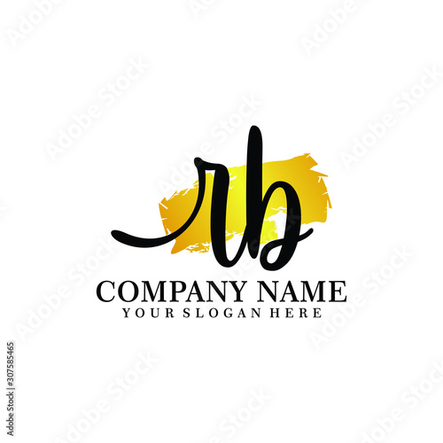 letter RB handwriting Black color logo, and elegant gold brush template
