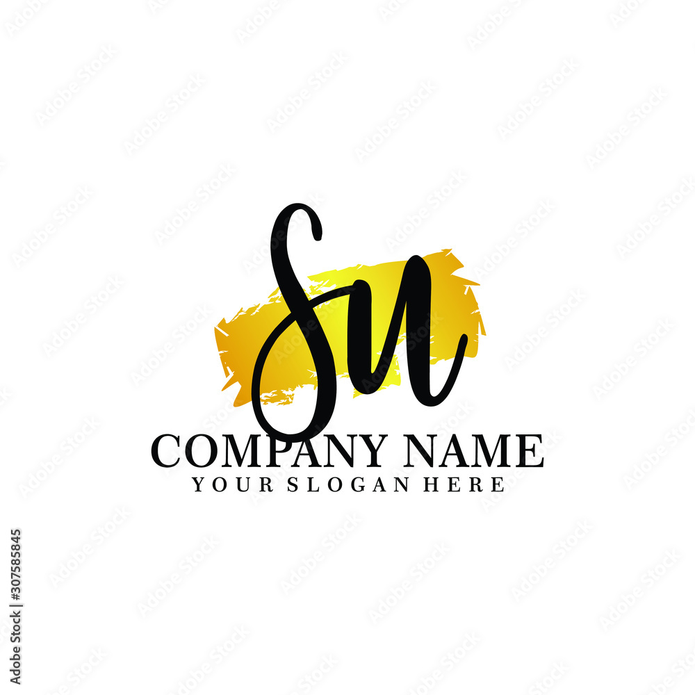 Obraz premium letter SU handwriting Black color logo, and elegant gold brush template