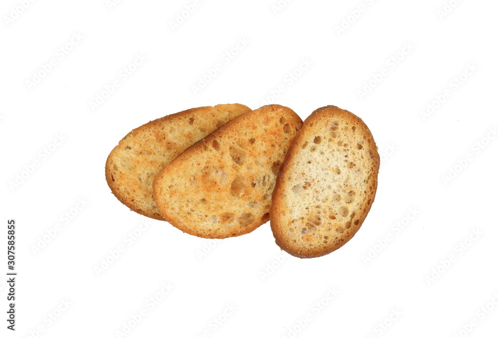 Sliced bruschetta on white background. Crusty bread bruschetta. Sliced bruschetta on white background. Crusty bread bruschetta.