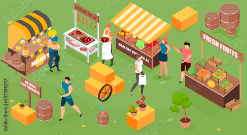 Isometric Farm Market Composition