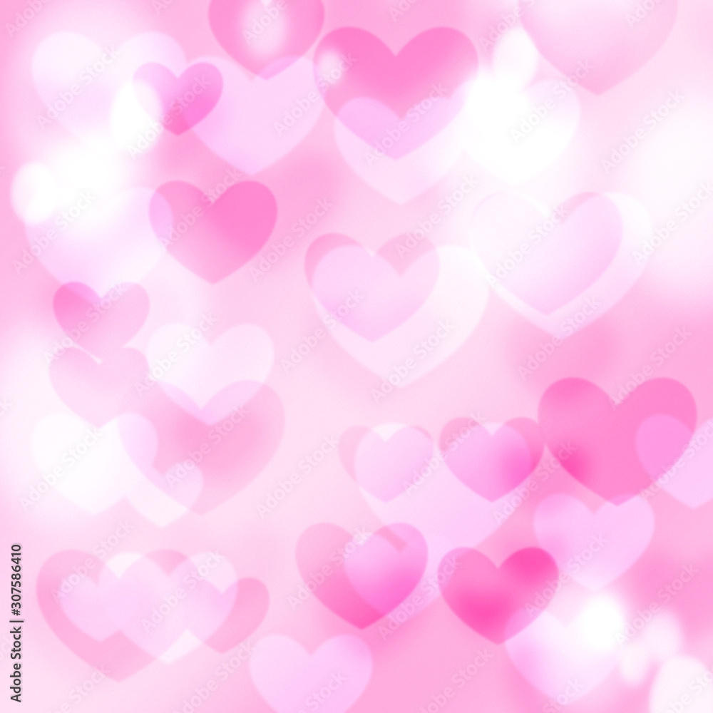 pink and white heart shape on pink background, blurred image illustration. valentine backdrop concept