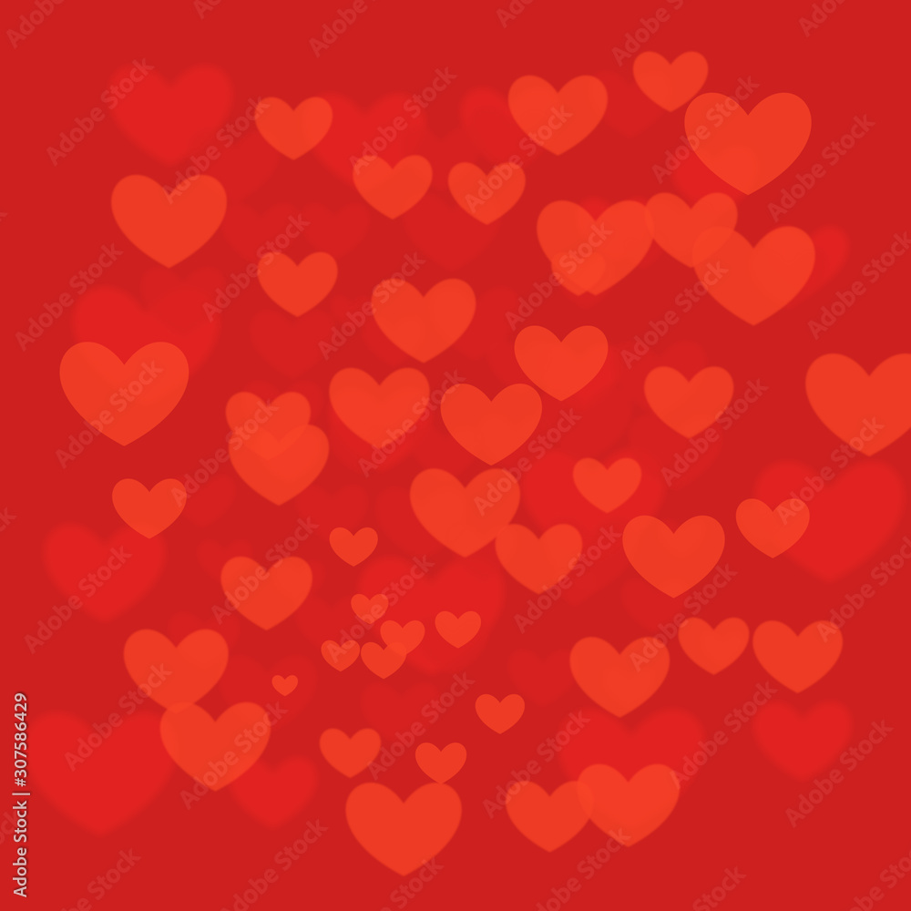 red abstrat blurry heart shape on red  background