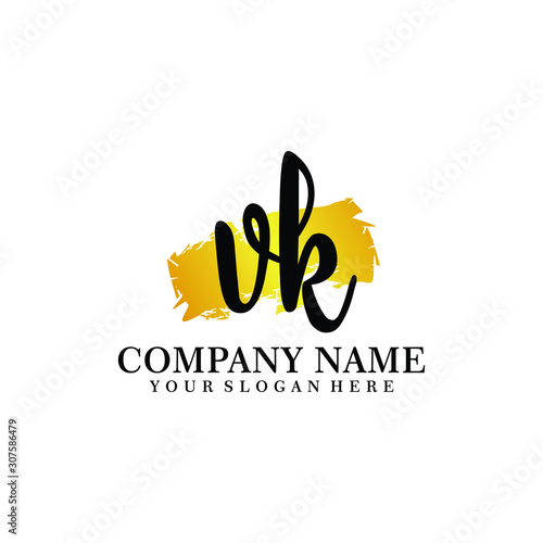 letter VK handwriting Black color logo, and elegant gold brush template