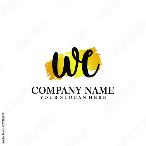 letter WC handwriting Black color logo, and elegant gold brush template