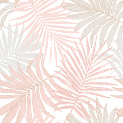 Handdoek met foto Palmbomen patronen Botanische tropische bladeren in zacht roze  © Tanya Syrytsyna