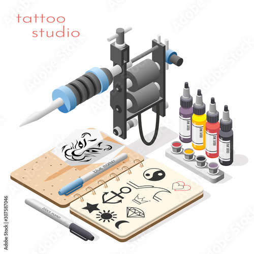 Tattoo Studio Isometric Background
