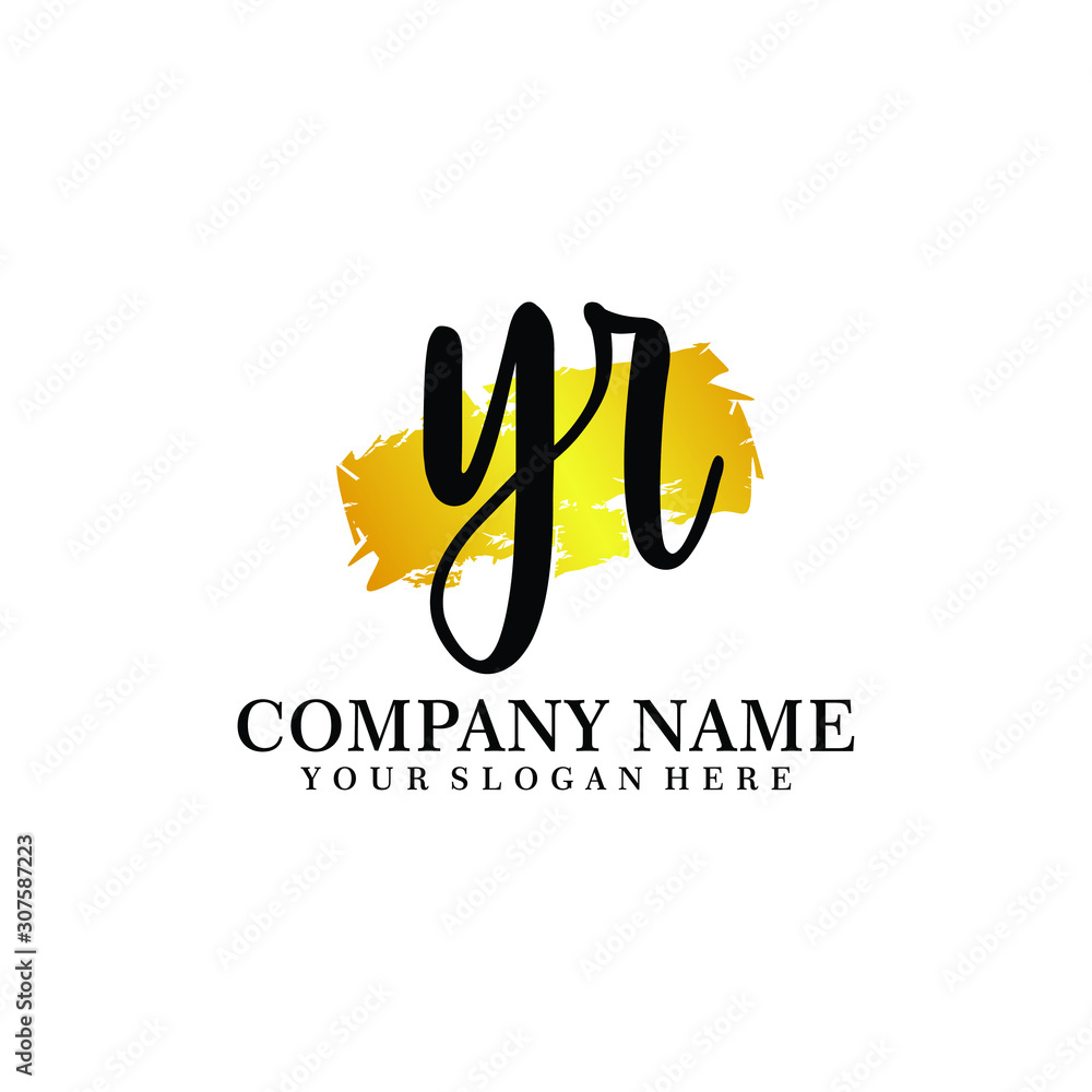 letter YR handwriting Black color logo, and elegant gold brush template letter YR handwriting Black color logo, and elegant gold brush template