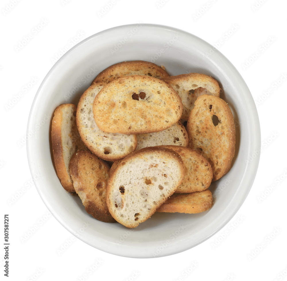 Sliced bruschetta on white background. Crusty bread bruschetta. Sliced bruschetta on white background. Crusty bread bruschetta.