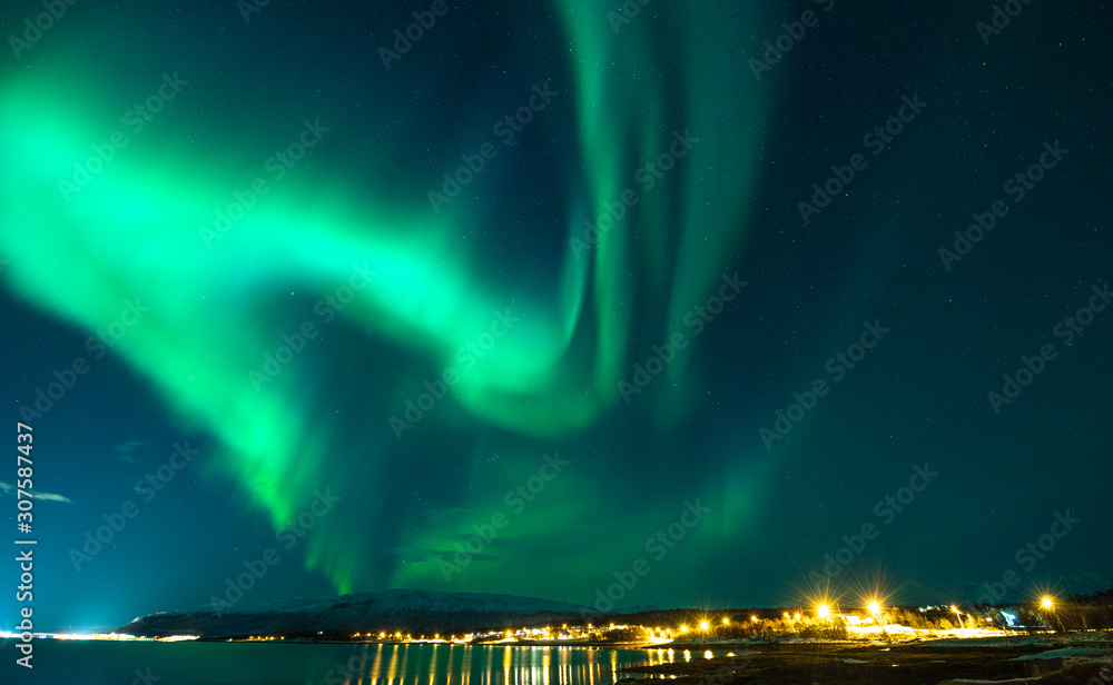 The polar lights in Norway. Tromso, Vikran