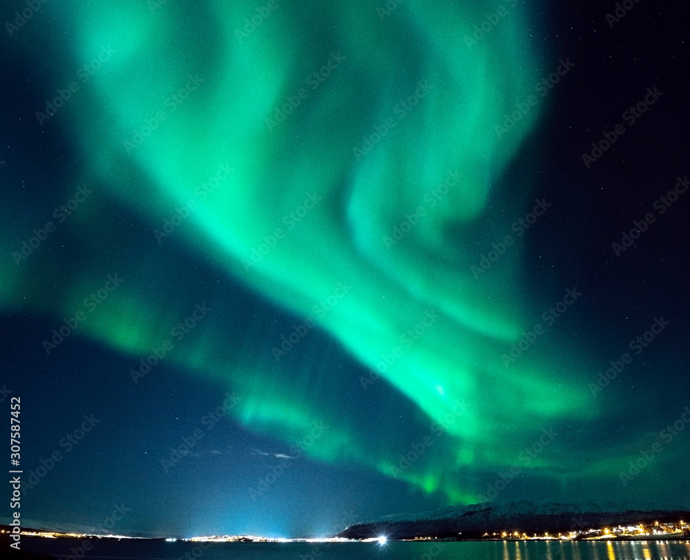 The polar lights in Norway. Tromso, Vikran