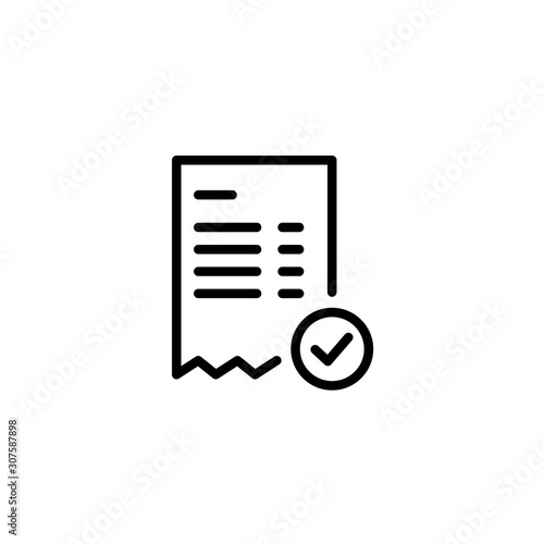 Invoice icon. Bill paid symbol. Tax form outline icon. Paper document with money sign. Vector illustration in flat line style