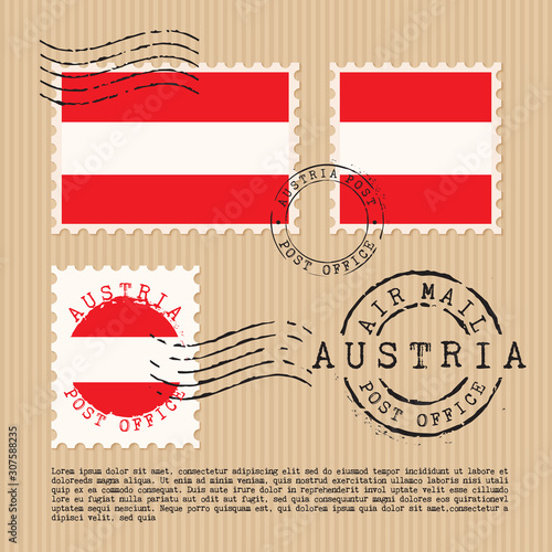 Postage stamps isolated on brown paper background with national flag  : Vector Illustration