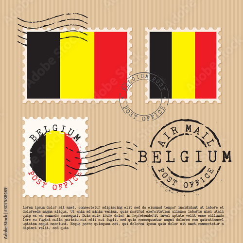 Postage stamps isolated on brown paper background with national flag  : Vector Illustration