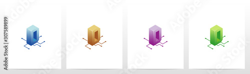 Digital Circuit Nodes Letter Logo Design D