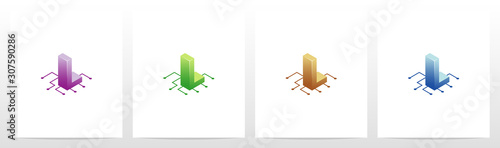 Digital Circuit Nodes Letter Logo Design L