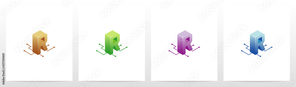 Fototapeta premium Digital Circuit Nodes Letter Logo Design R