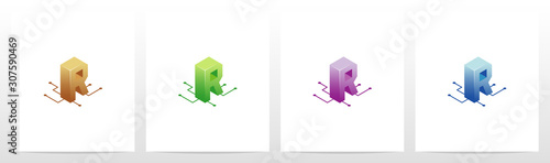 Digital Circuit Nodes Letter Logo Design R