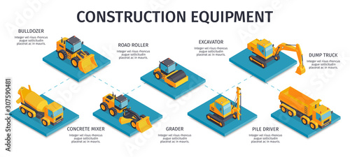 Construction Equipment Isometric Infographics