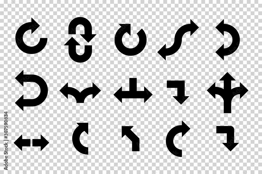 Arrows vector. Flat balck arrows isolated on transoarent background.