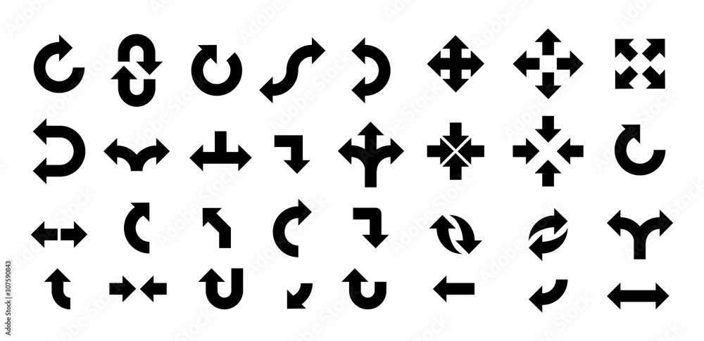 Balck vector arrows isolated on white background.