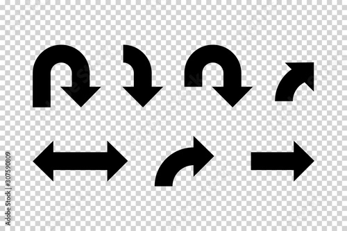 Obraz na płótnie Arrows vector. Flat balck arrows isolated on transoarent background. w salonie