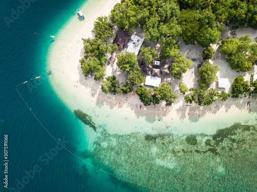 Aerial Drone Picture of the White Sand Beach and Crystal Clear Water of Potipot Island in Zambales, Philippines