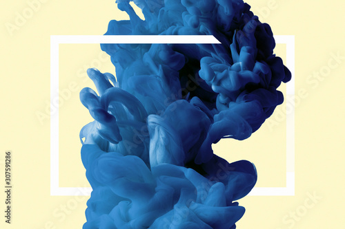 Abstract Classic blue 2020 color paint isolated on white background. Fluid co...