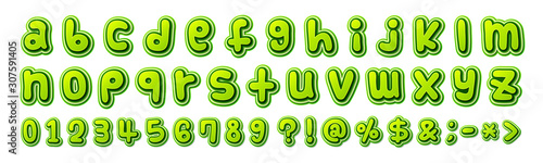 Comic font. Cartoonish multilayer alphabet