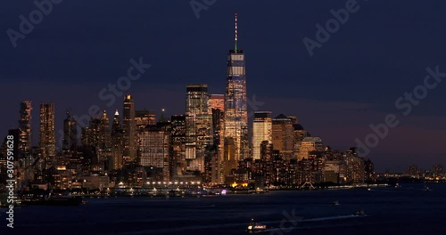 Skyline of midtown Manhattan after sunset, New York City