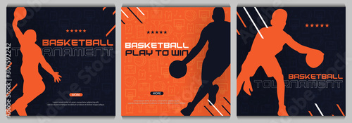 Set of Basketball banners with players. Modern sports posters design.