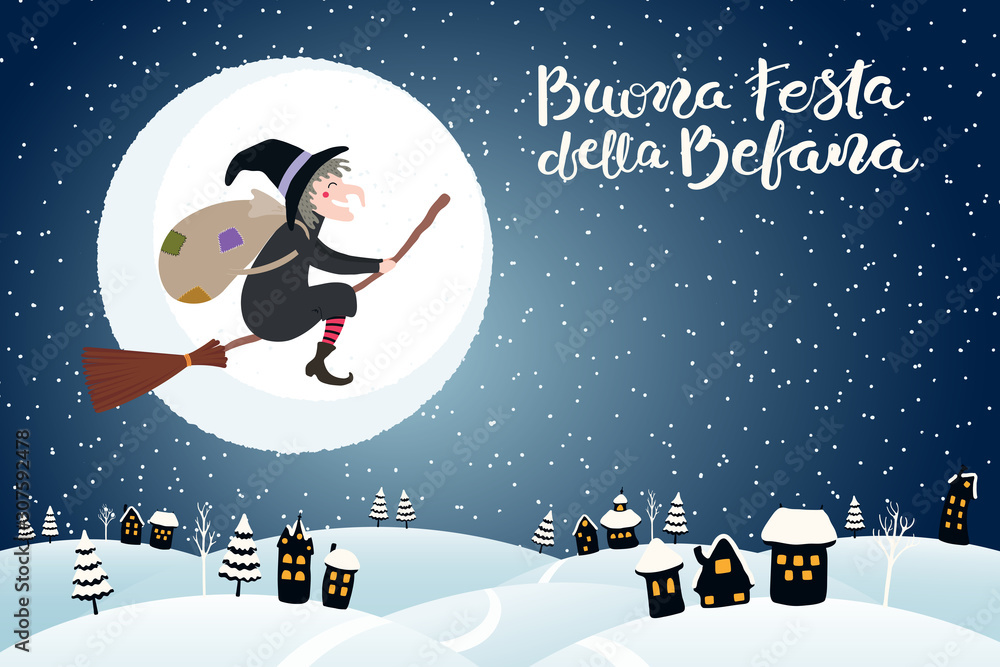 Befana Flat Vector Design Illustration Stock Illustration