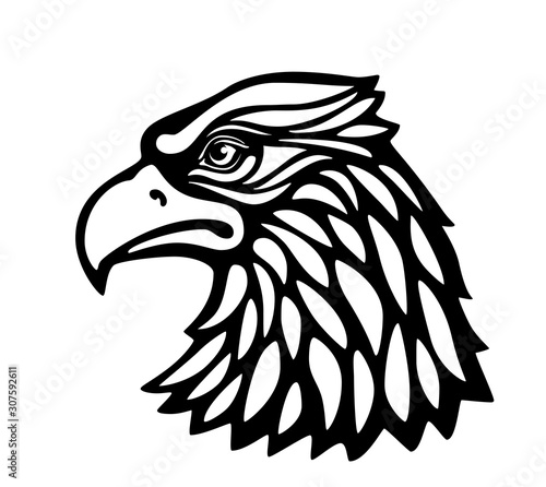 Eagle head msacot isolated on white background. Black and white vector illustration