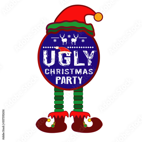 Elf. Santa claus with a gift. Ugly party	