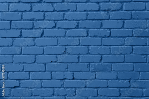 Mint brick wall texture. Background with copy space for design. Trendy blue and calm color.