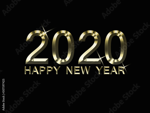 Happy New Year 2020 Letters Happy New Year 2020 Beautiful bright gold on a black background