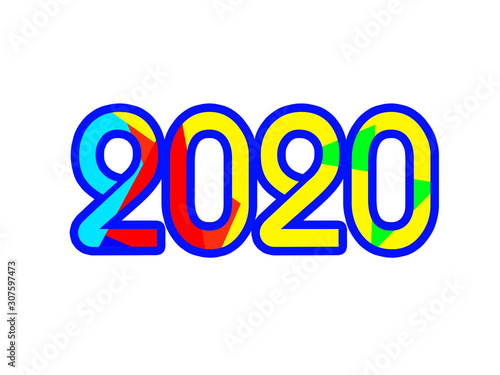 Happy New Year 2020. Bright colors on a white background