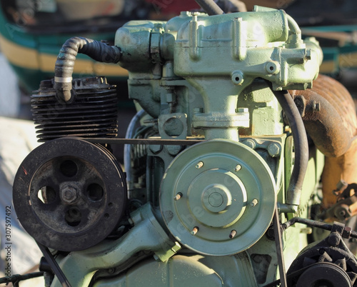KRAGUJEVAC,SERBIA - JULY 29, 2017:  Engine Mercedes Benz, Brand in the engine industry