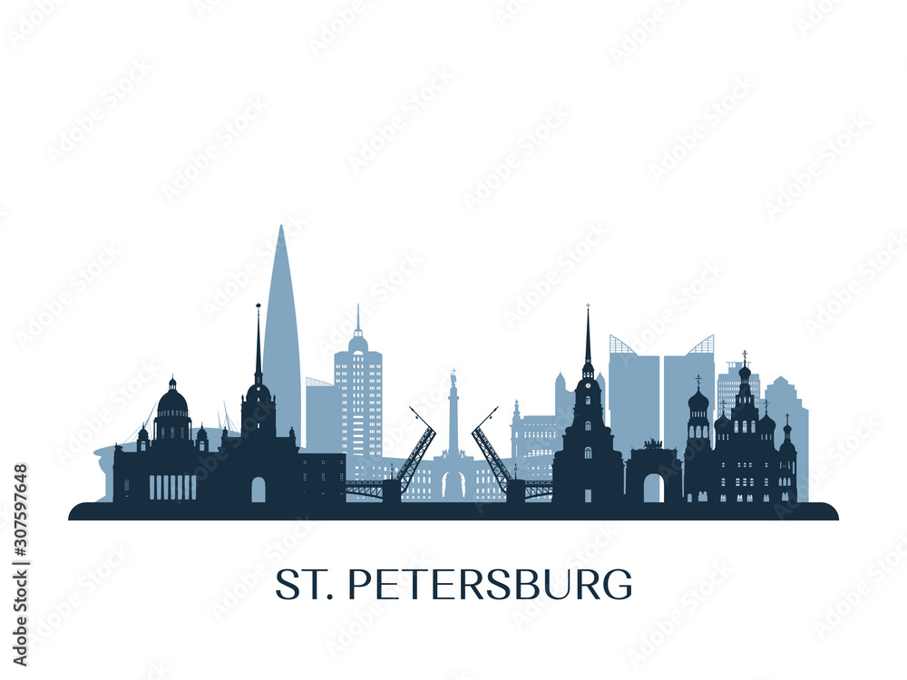 St. Petersburg skyline, monochrome silhouette. Vector illustration.