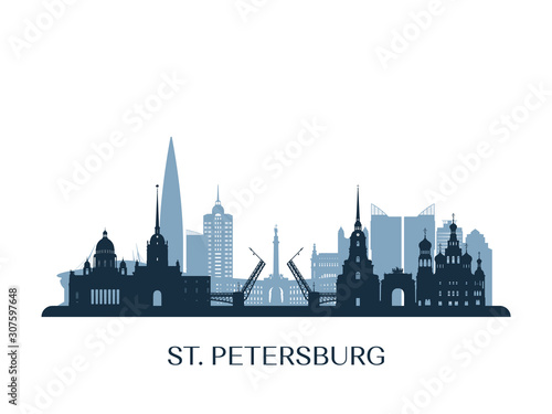 St. Petersburg skyline, monochrome silhouette. Vector illustration. photo