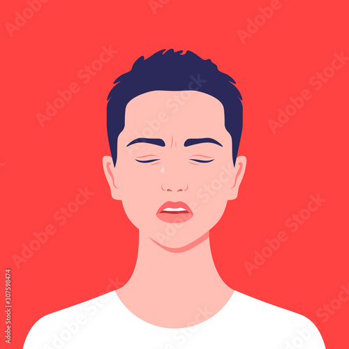 The teenager is crying. Avatar of a sad student. Failure and despair. Vector flat illustration