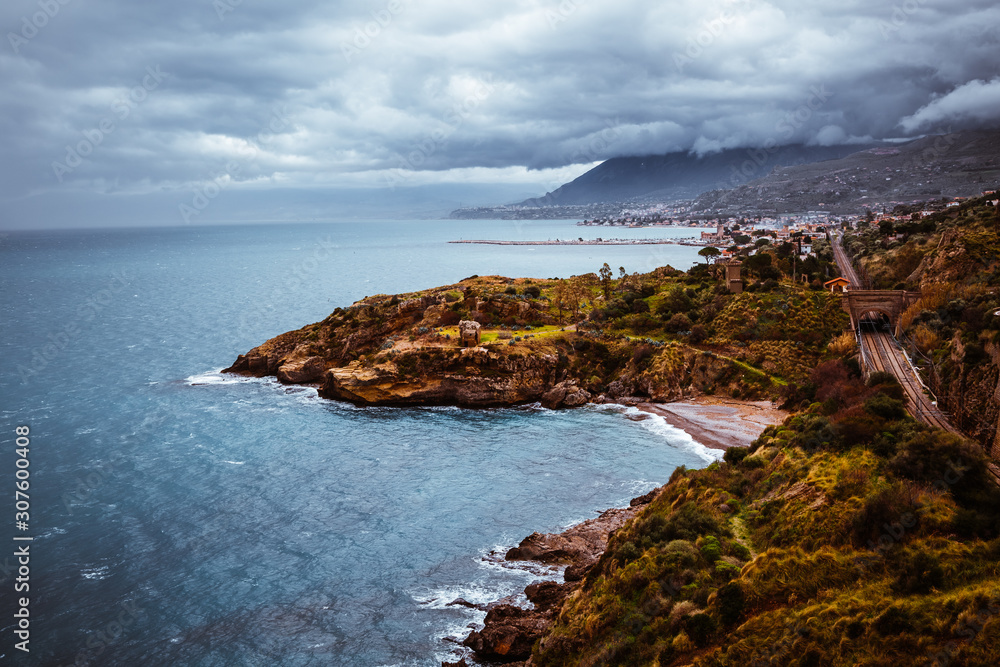 Fantastic view of the azure sea. Location island Sicily, region of Italy, Europe.