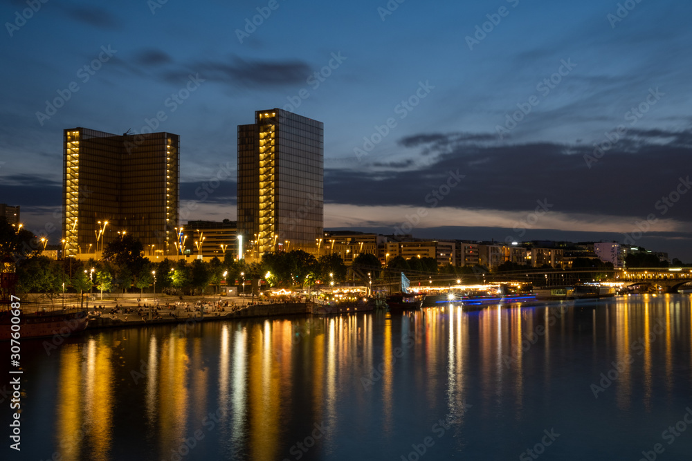 Towers cityscape at Paris by night, France
