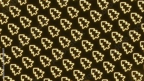 Christmas lights animated mooving diagonals black background and gold trees pattern