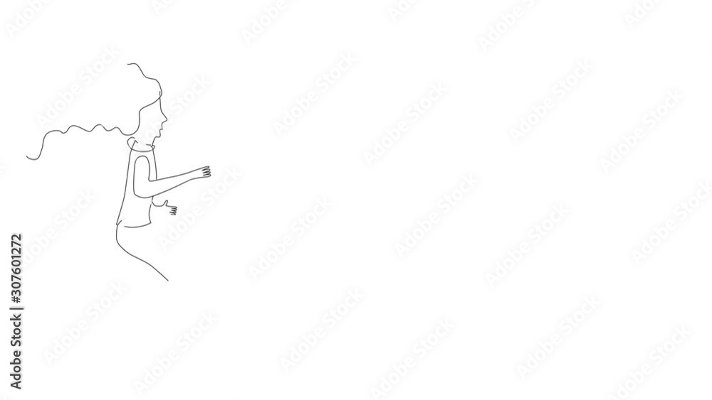 Self drawing simple black white animation of running woman. Concept of run, morning, lifestyle, healthy, health, female, outdoor, sport, fitness. Hand drawing. Copy space. Self drawing simple black white animation of running woman. Concept of run, morning, lifestyle, healthy, health, female, outdoor, sport, fitness. Hand drawing. Copy space.