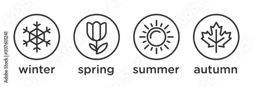 Four seasons icon set - winter, spring, summer, autumn vector illustration