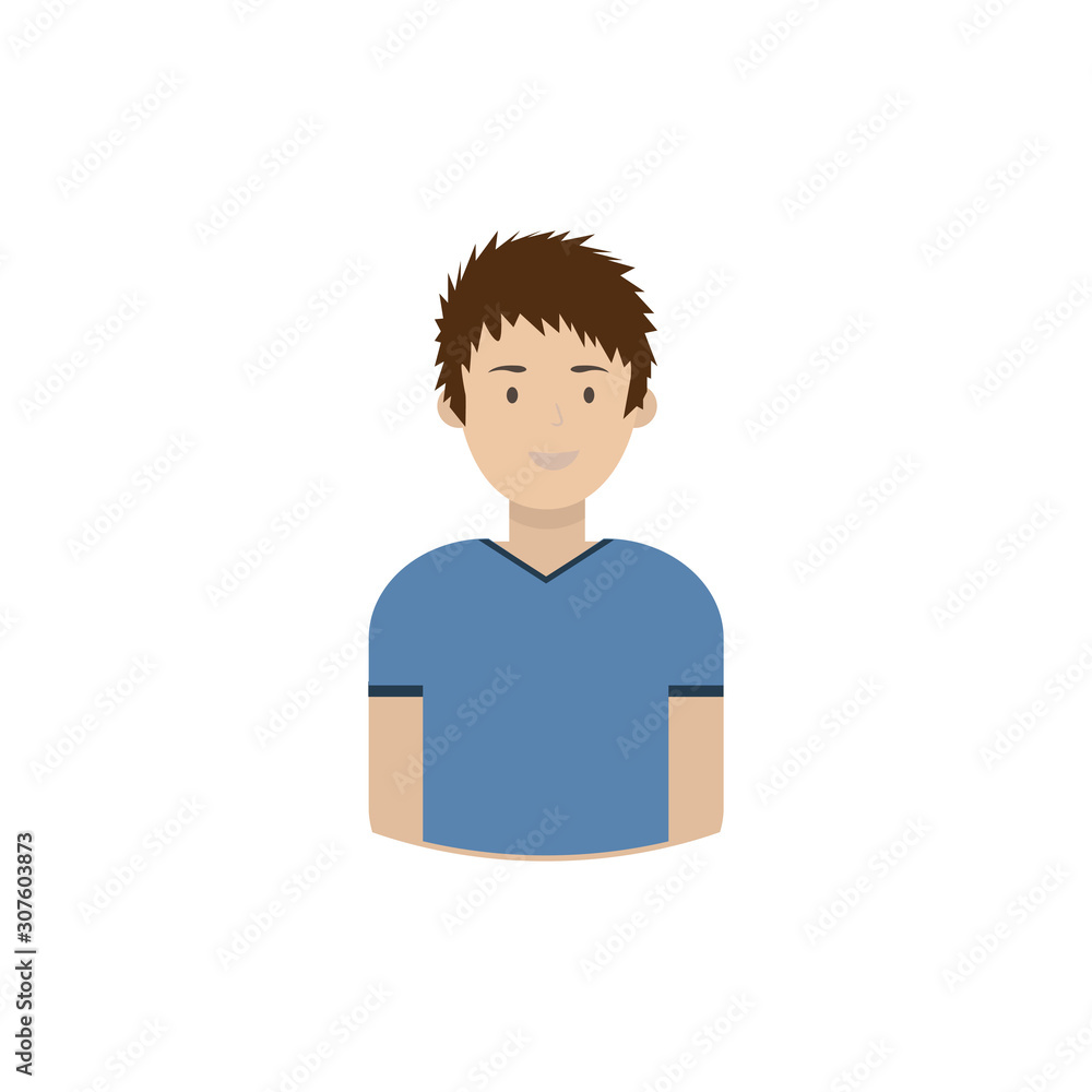 Image of the head and torso of a young man in a flat style. Vector illustration