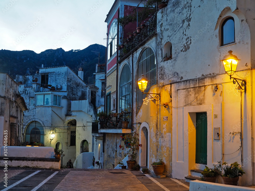 Amalfi coast, Italy, 12/04/2019. Pictures of a village during the holiday season