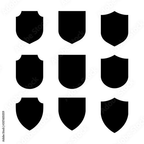 Vector Shield icon. Heraldic shields, security black labels. Knight award, medieval royal vintage badges isolated vector.