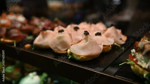Luxurious selection of tapas. traditional small portion snacks in Spain. in San Miguel tapas bar
