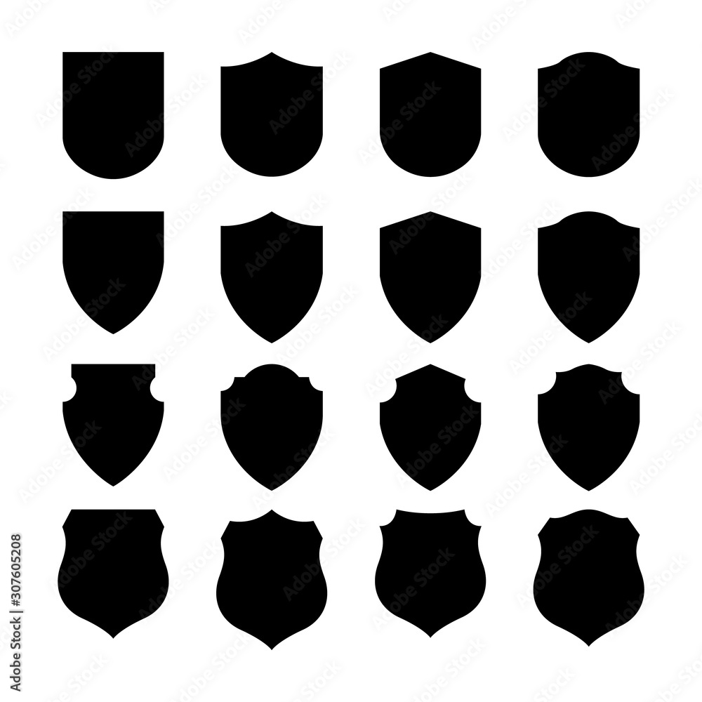 Vector Shield icon. Heraldic shields, security black labels. Knight award, medieval royal vintage badges isolated vector.